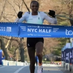 Hellen Obori en la Media Maratón de New York 2023