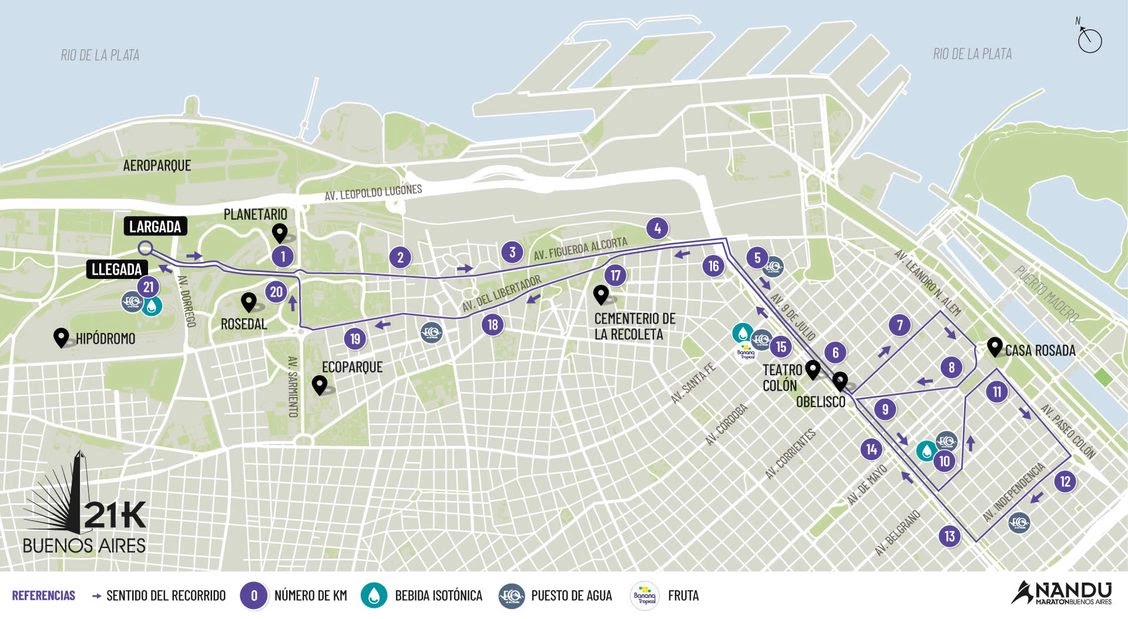 Mapa del recorrido 21k Buenos Aires 2023