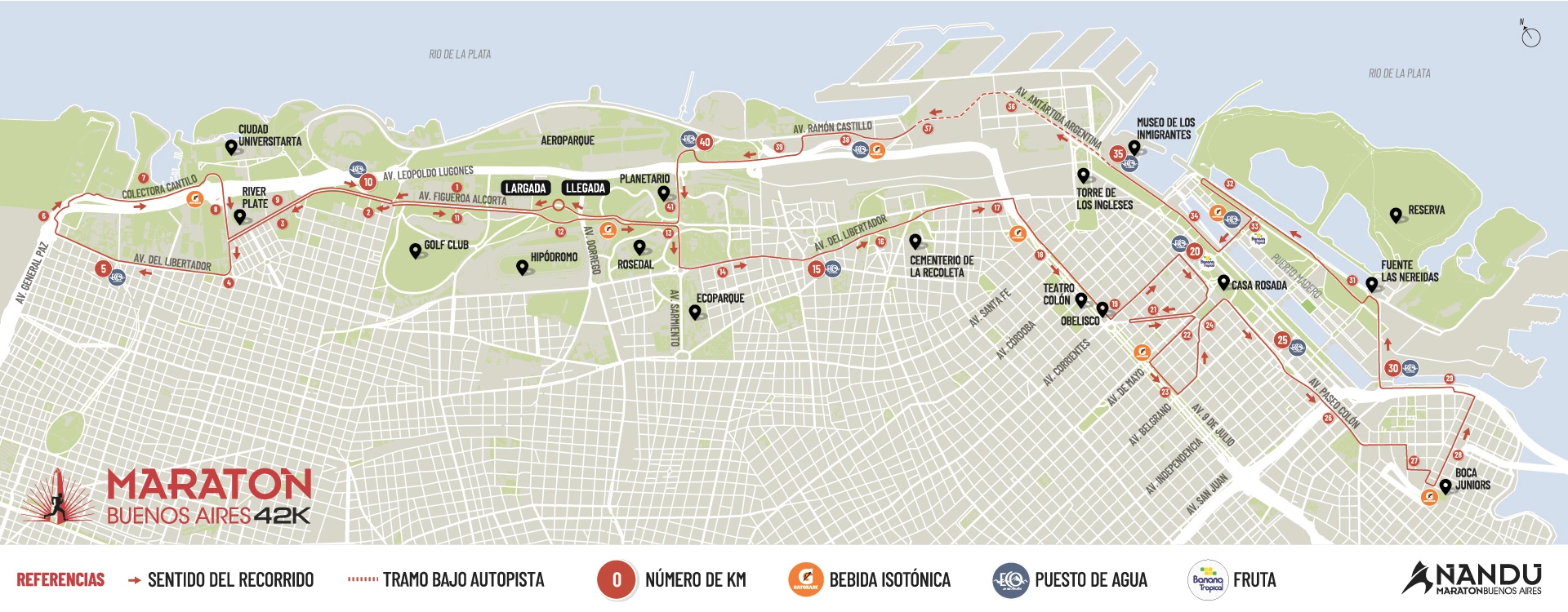 Mapa del recorrido de la Maratón Ciudad de Buenos Aires 2023